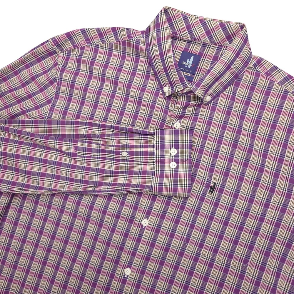 Johnnie-O Shirt Mens XL Purple‎ Plaid Long Sleeve Button Down Stretch Casual